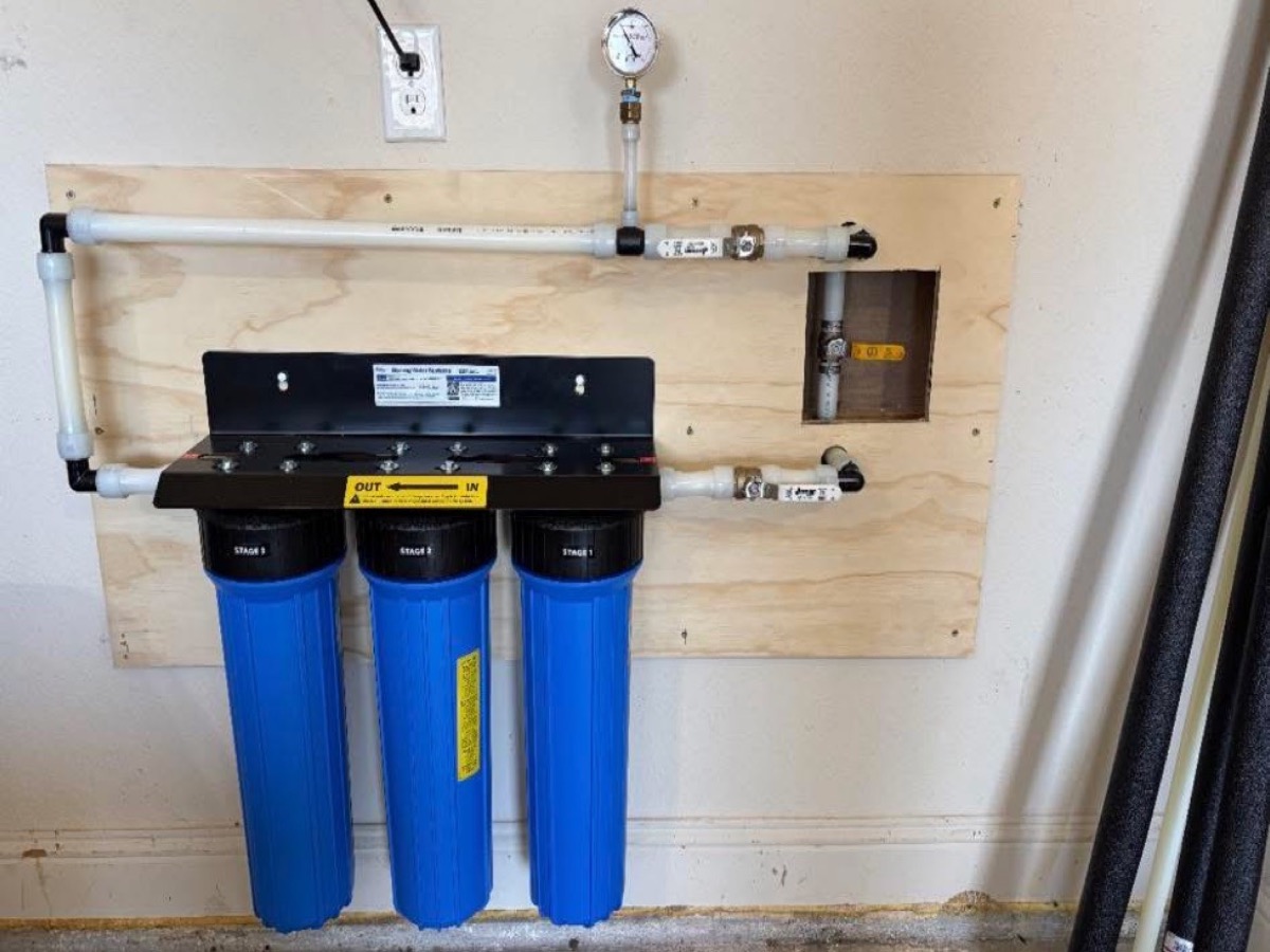 Whole-home water filtration system installed by Hunter's Plumbing